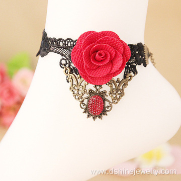 Gothic Style Foot Jewelry Red Rose Footware Anklet Bracelet